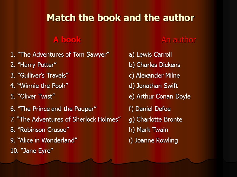 Match the book and the author